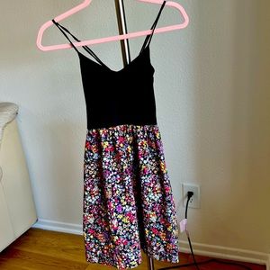 PINK Victoria’s Secret black with floral bottom fit n flare dress